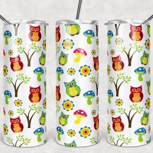 20 oz Tumbler Owls and mushrooms. CUTE!